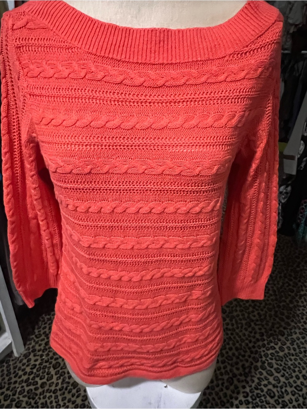 Chaps Coral Off-the-Shoulder Cable Knit Sweater